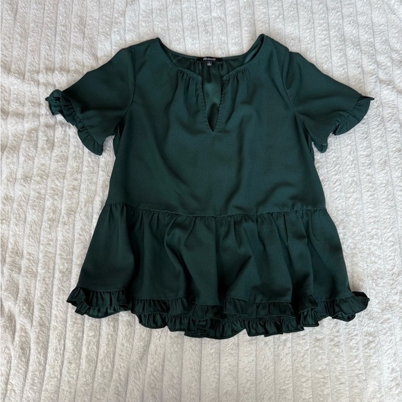 Madewell Forest Green Ruffle Blouse - Picture 1 of 11